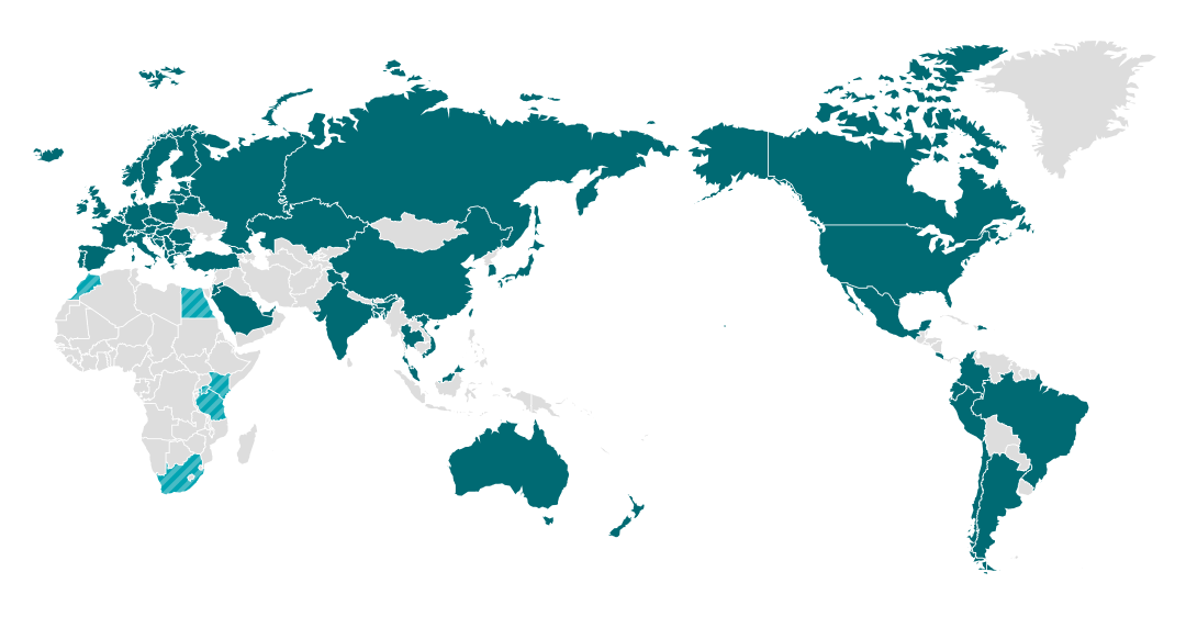 Map showing countries in Africa operating e-waste collection and recycling programs